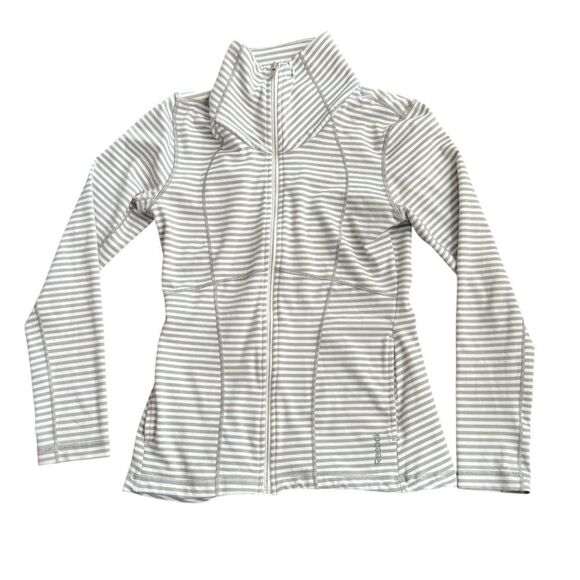 Reebok Striped Jacket Grey White Define Small - Picture 1 of 5